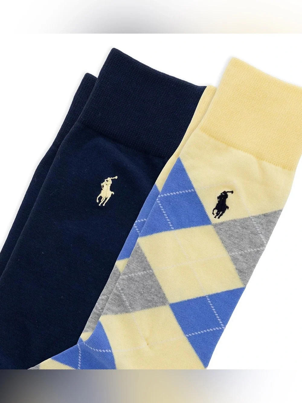 Polo Ralph Lauren Yellow Navy ARGYLE Mens 2-Pack Casual Trouser Socks size 10-13